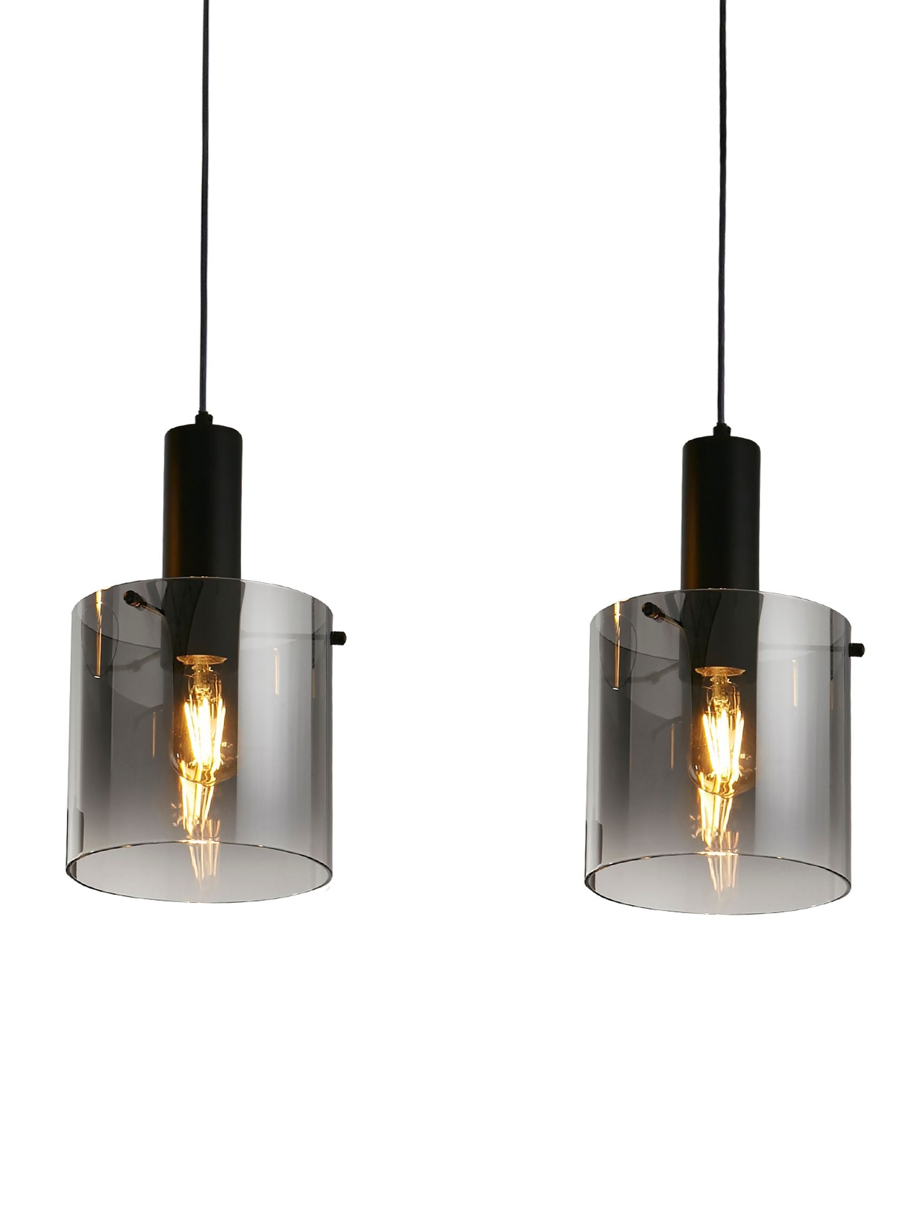 Searchlight black 3-light bar pendant with smoked ombre glass, UK version