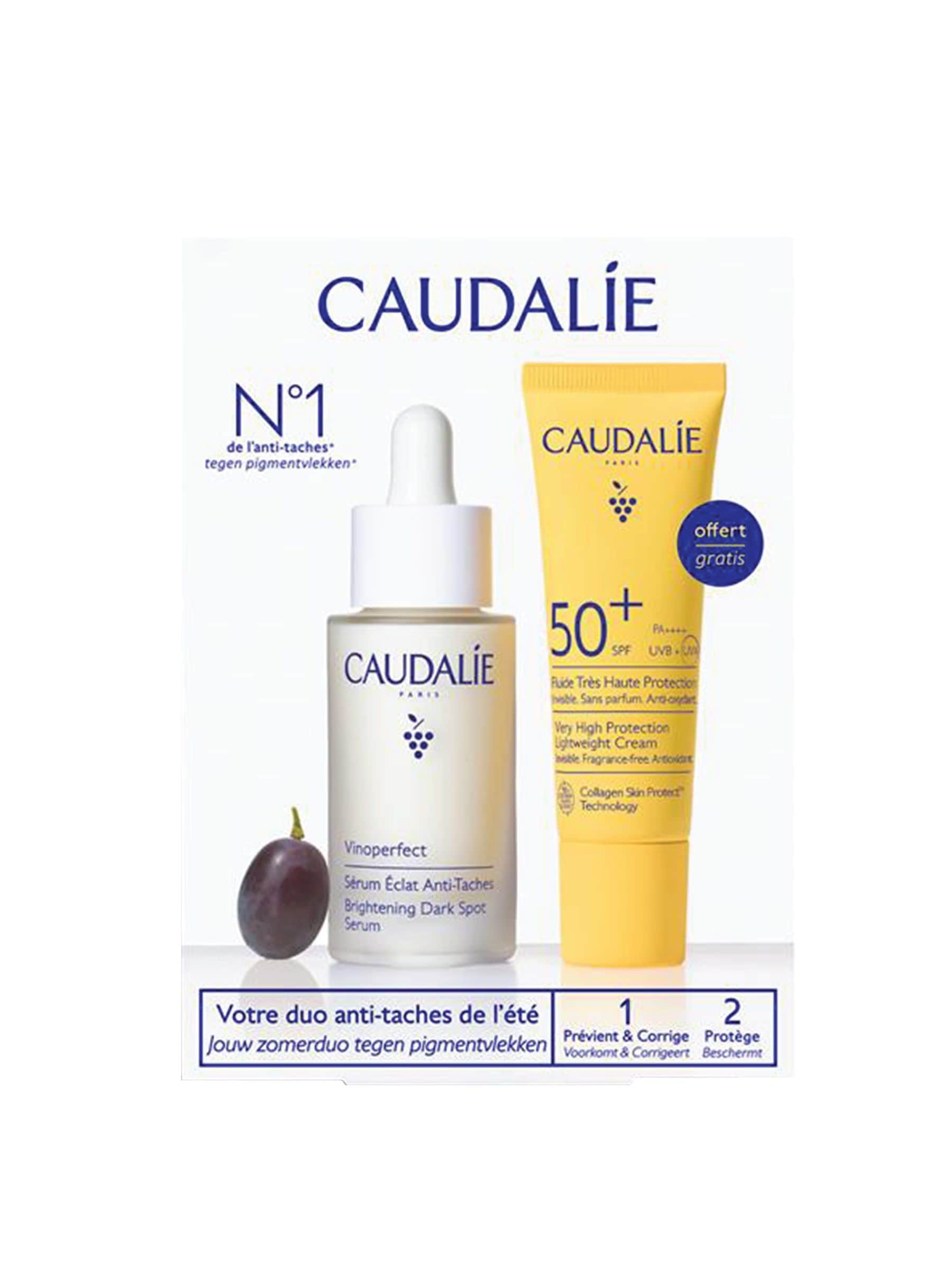 Caudalie Vinoperfect skincare gift set with serum and SPF50 - British product