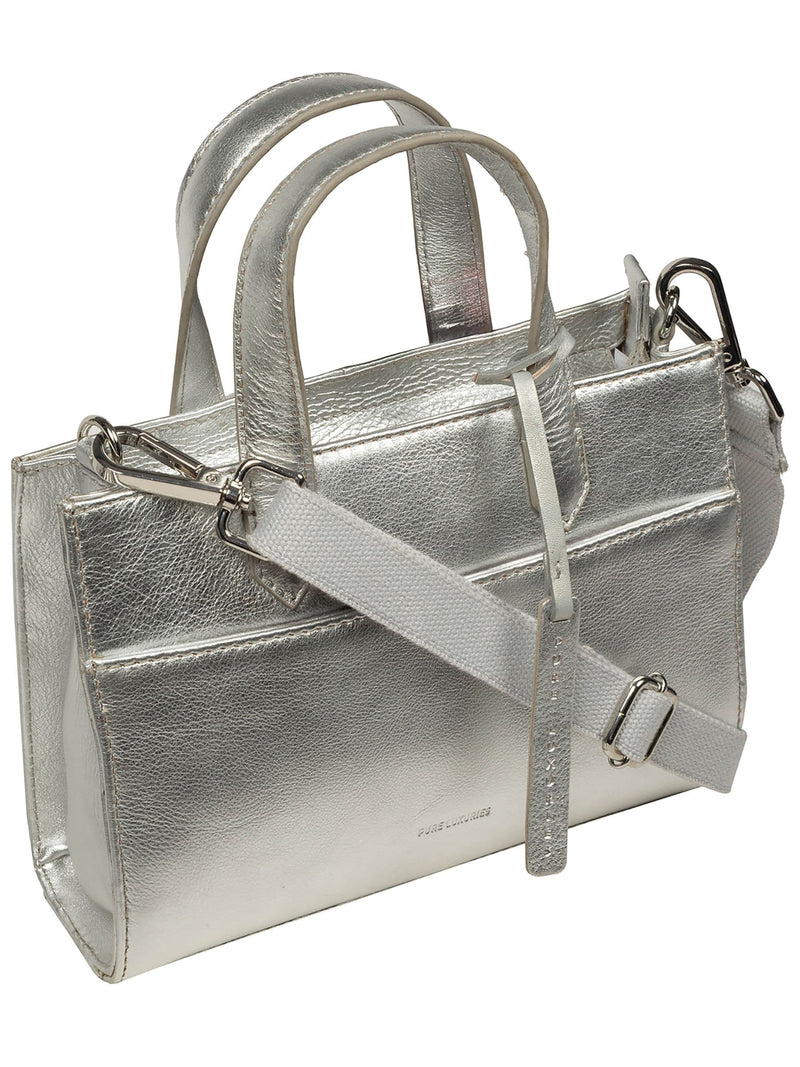 Pure Luxuries London Tatiana silver leather crossbody bag, imported from the UK
