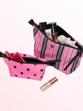 Victoria's Secret iconic stripe pink 2 piece makeup bag set (British brand)