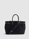 River Island black faux suede lock front tote bag (British brand)