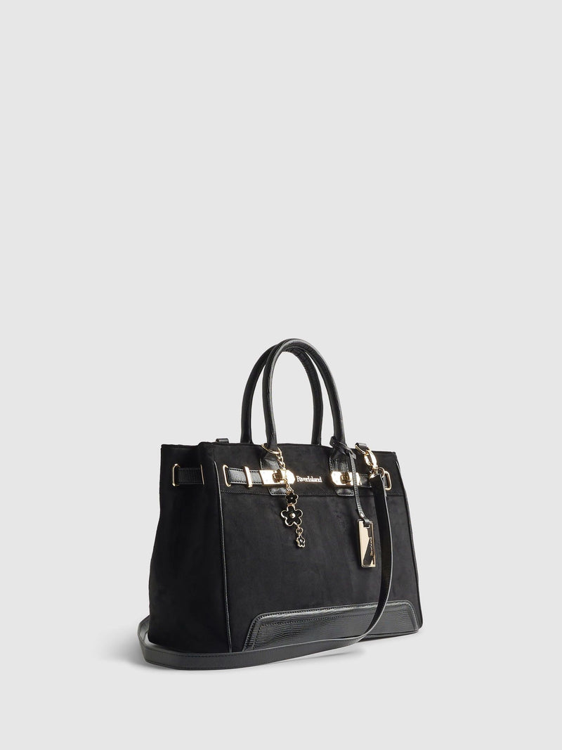 River Island black faux suede lock front tote bag (British brand)
