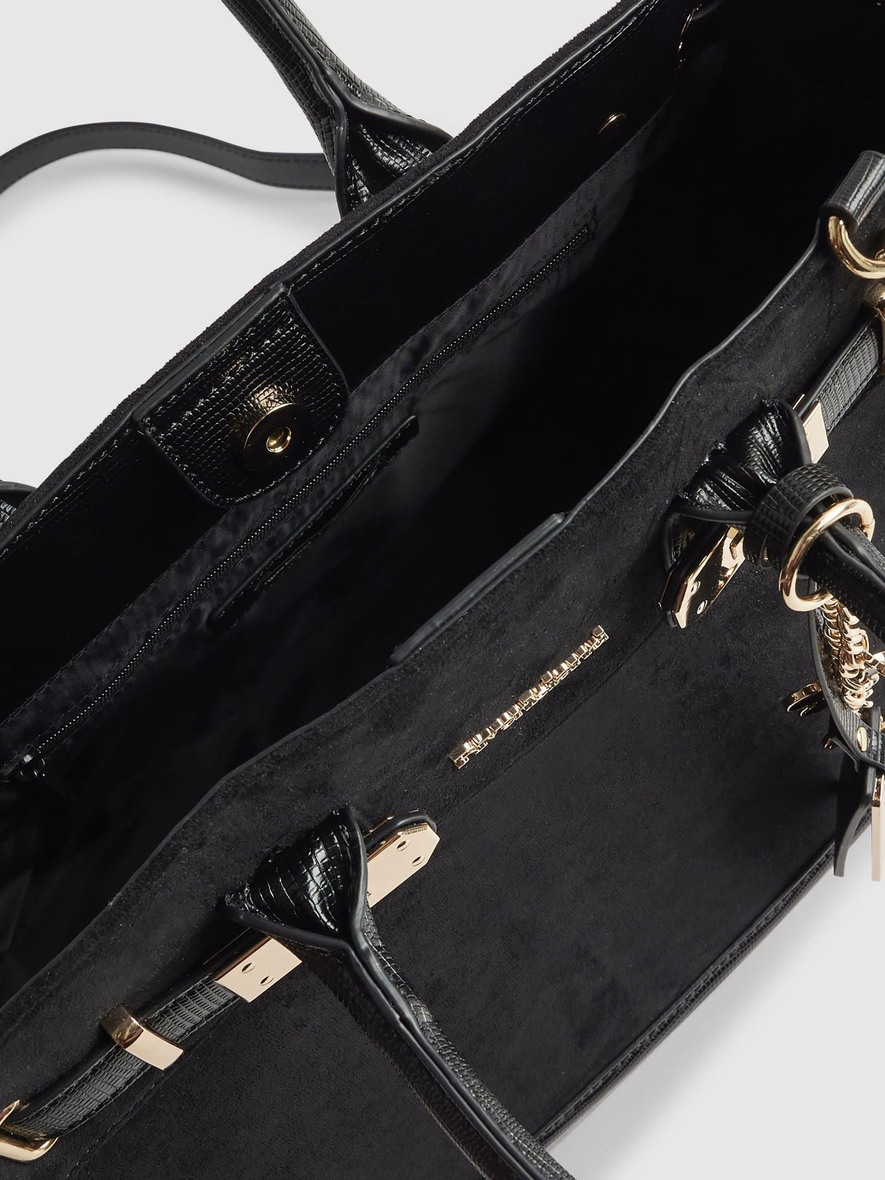 River Island black faux suede lock front tote bag (British brand)