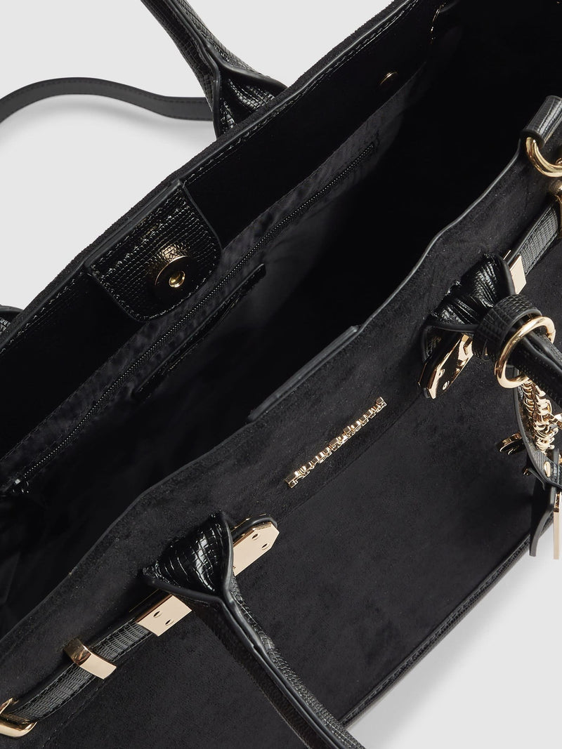 River Island black faux suede lock front tote bag (British brand)
