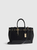 River Island black faux suede lock front tote bag (British brand)