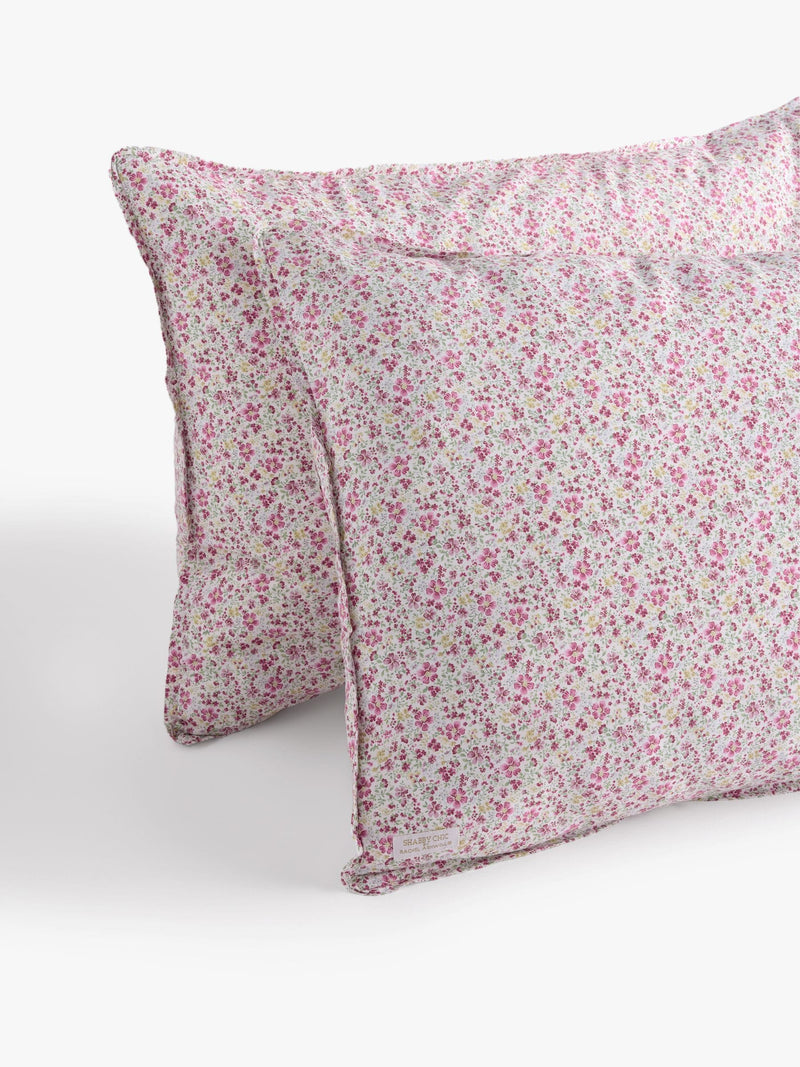 Shabby Chic set of 2 vintage ditsy pink pillowcases, UK version