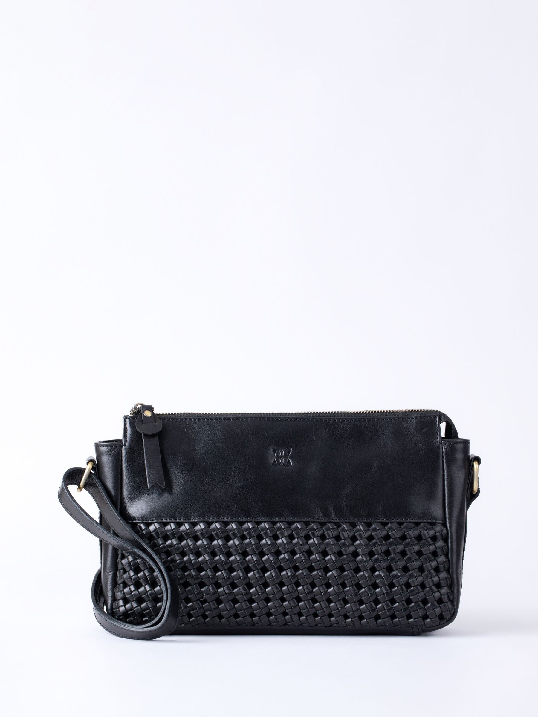 Lakeland Leather black Waverton woven cross-body bag - British product