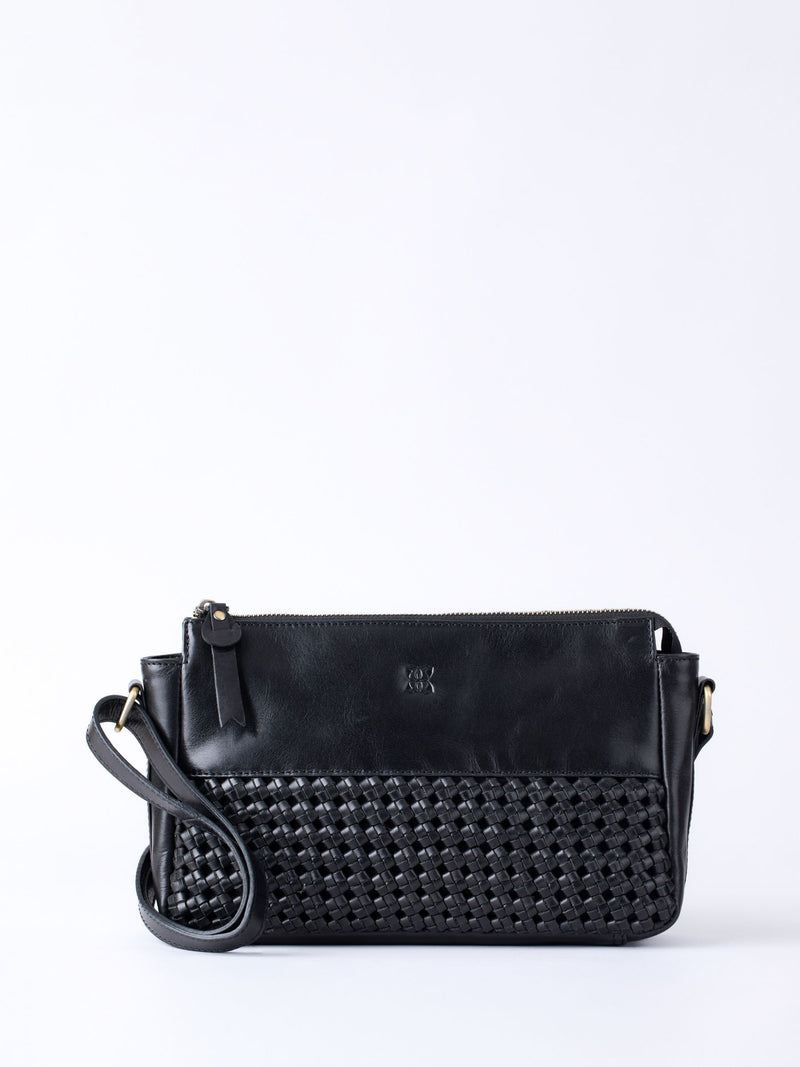 Lakeland Leather black Waverton woven cross-body bag - British product
