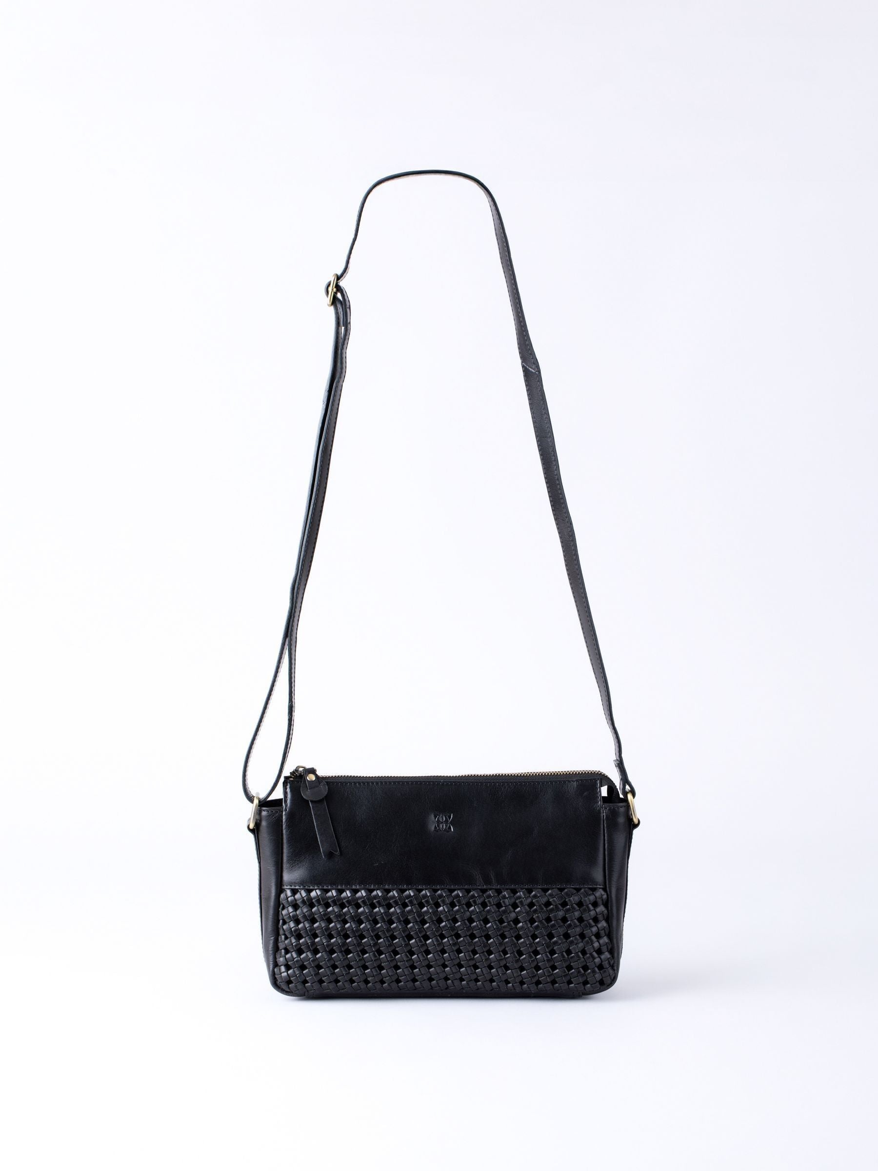 Lakeland Leather black Waverton woven cross-body bag - British product