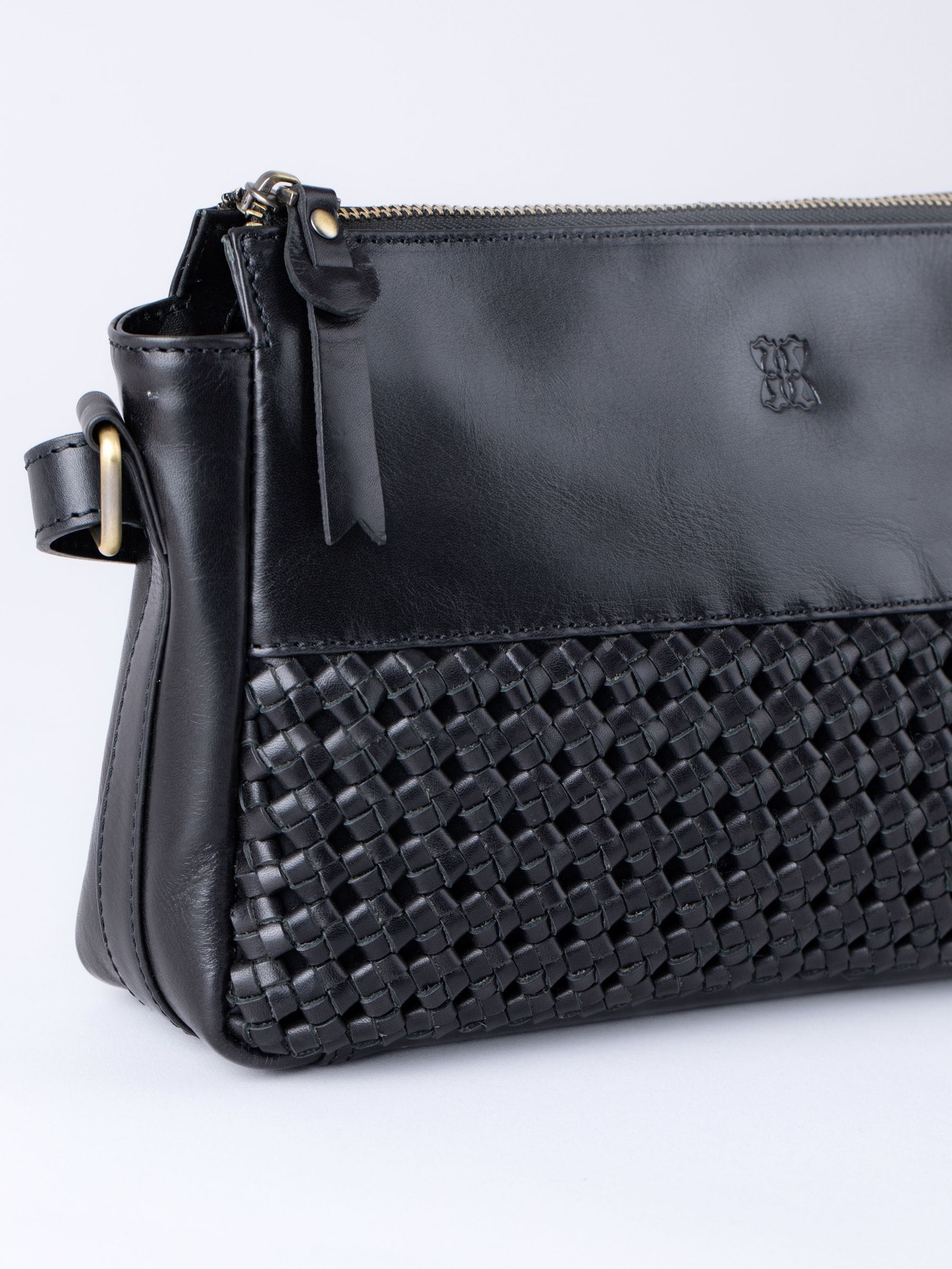 Lakeland Leather black Waverton woven cross-body bag - British product