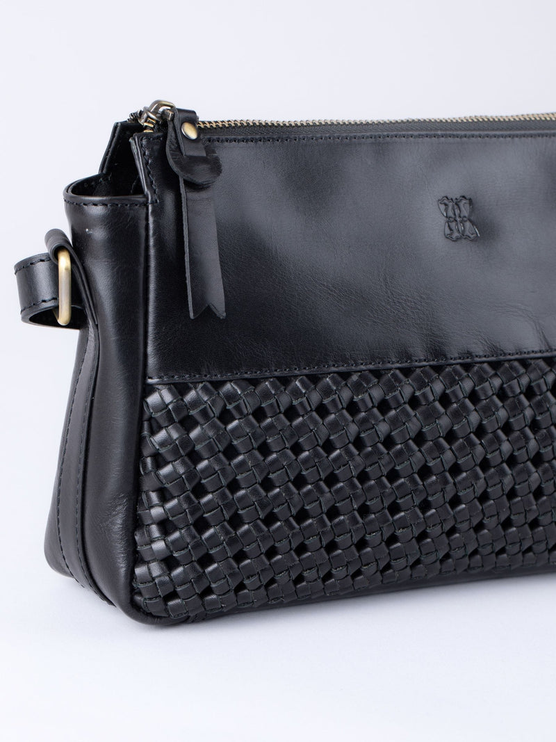 Lakeland Leather black Waverton woven cross-body bag - British product