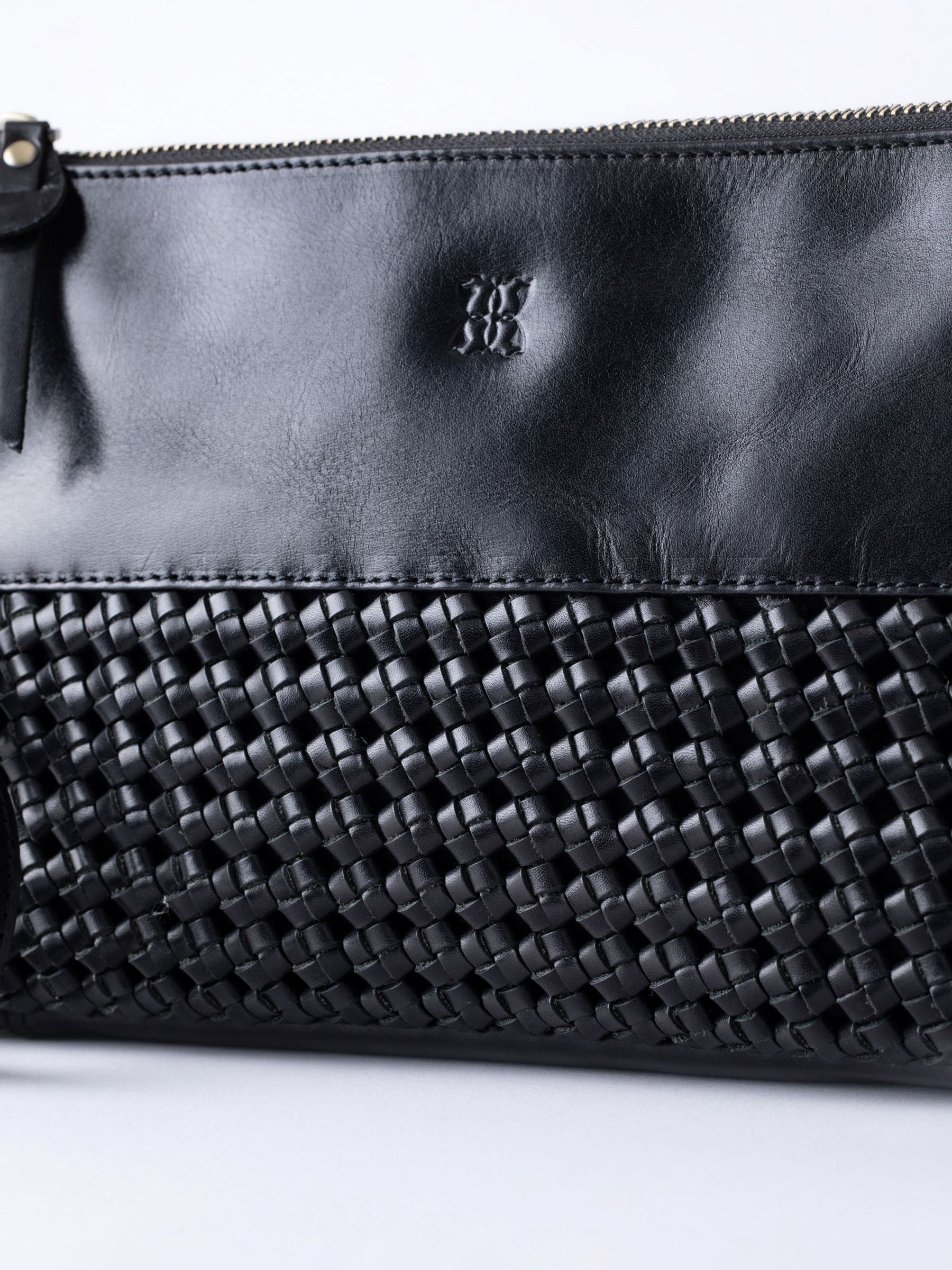 Lakeland Leather black Waverton woven cross-body bag - British product