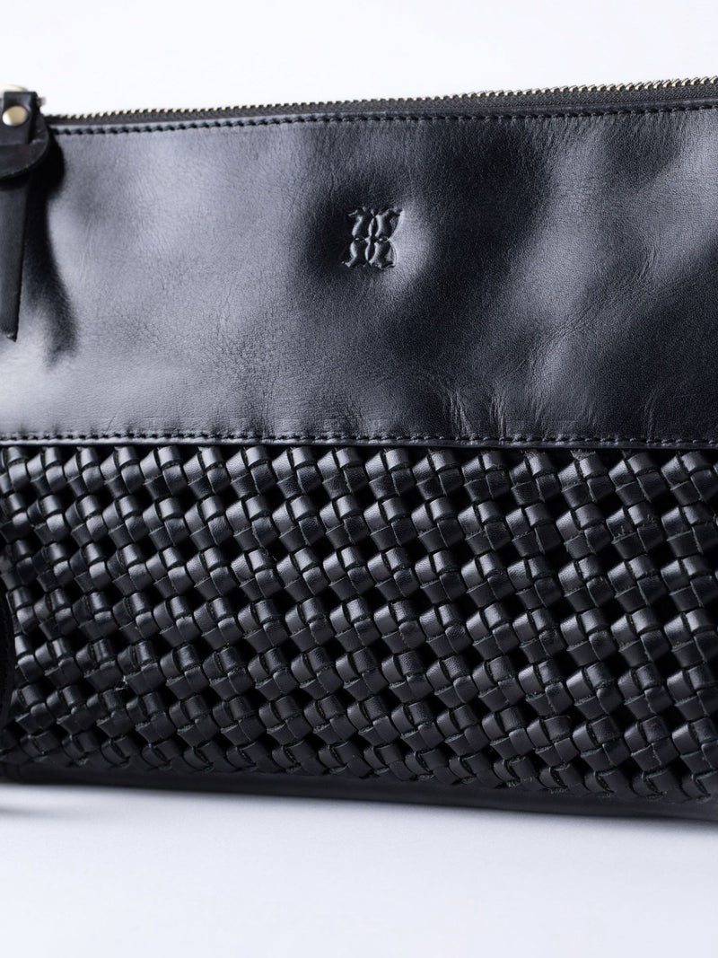 Lakeland Leather black Waverton woven cross-body bag - British product