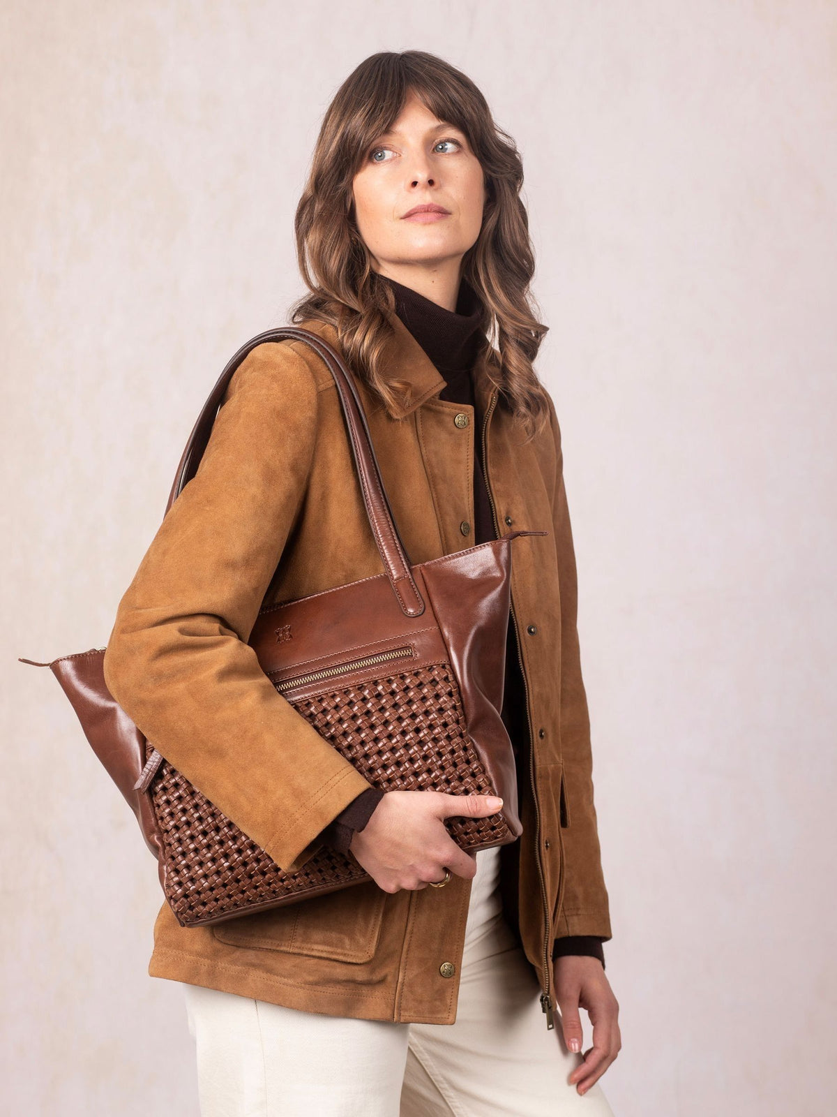 Lakeland Leather Waverton woven tote bag brown 29cm (British brand)