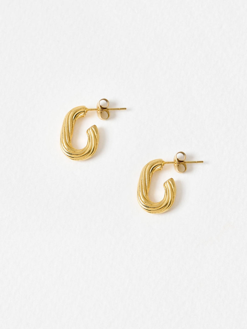 Oliver Bonas gold tone etched oval hoop earrings, UK version