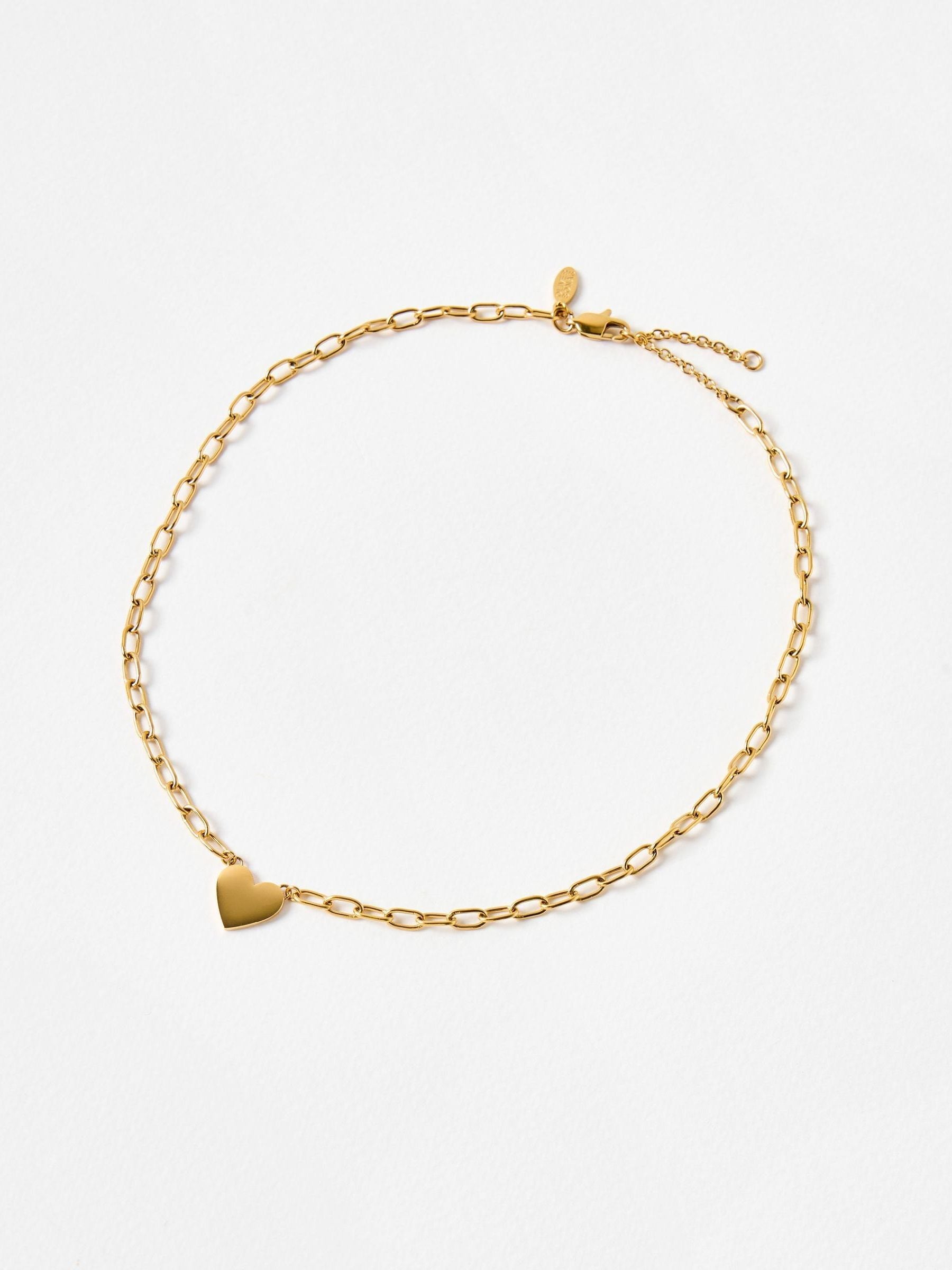 Oliver Bonas Talula gold-tone stainless steel heart pendant necklace, imported from the UK