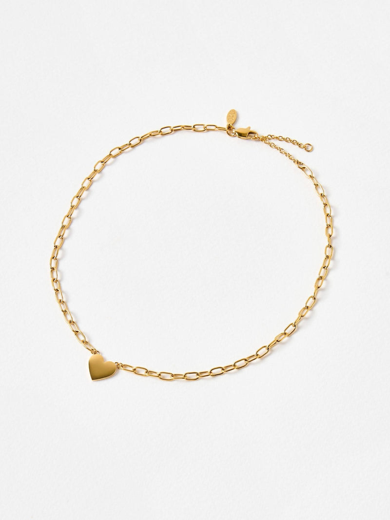Oliver Bonas Talula gold-tone stainless steel heart pendant necklace, imported from the UK