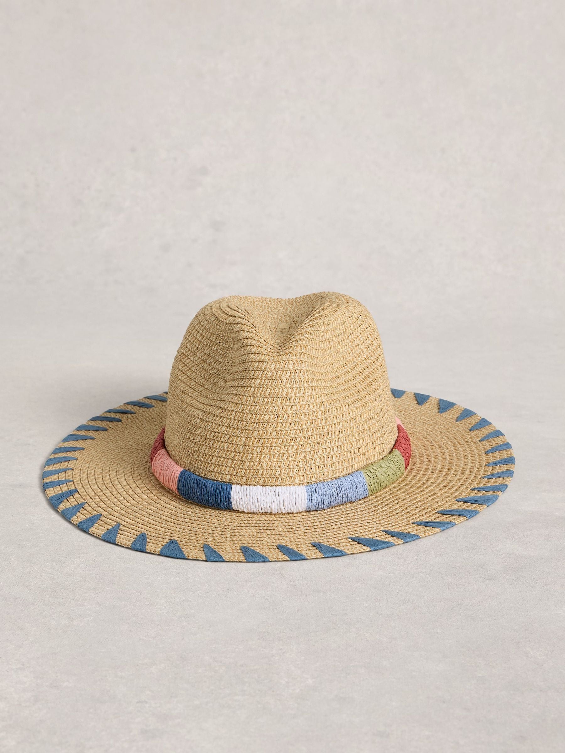 White Stuff natural whipstitch fedora hat, imported from the UK