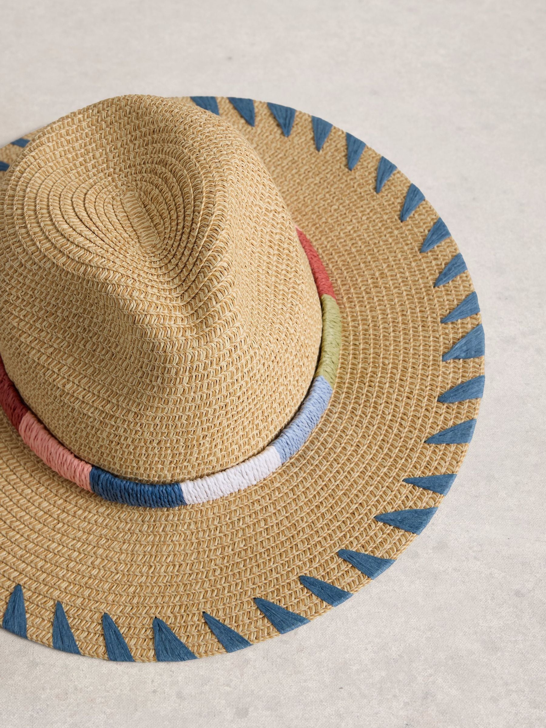White Stuff natural whipstitch fedora hat, imported from the UK