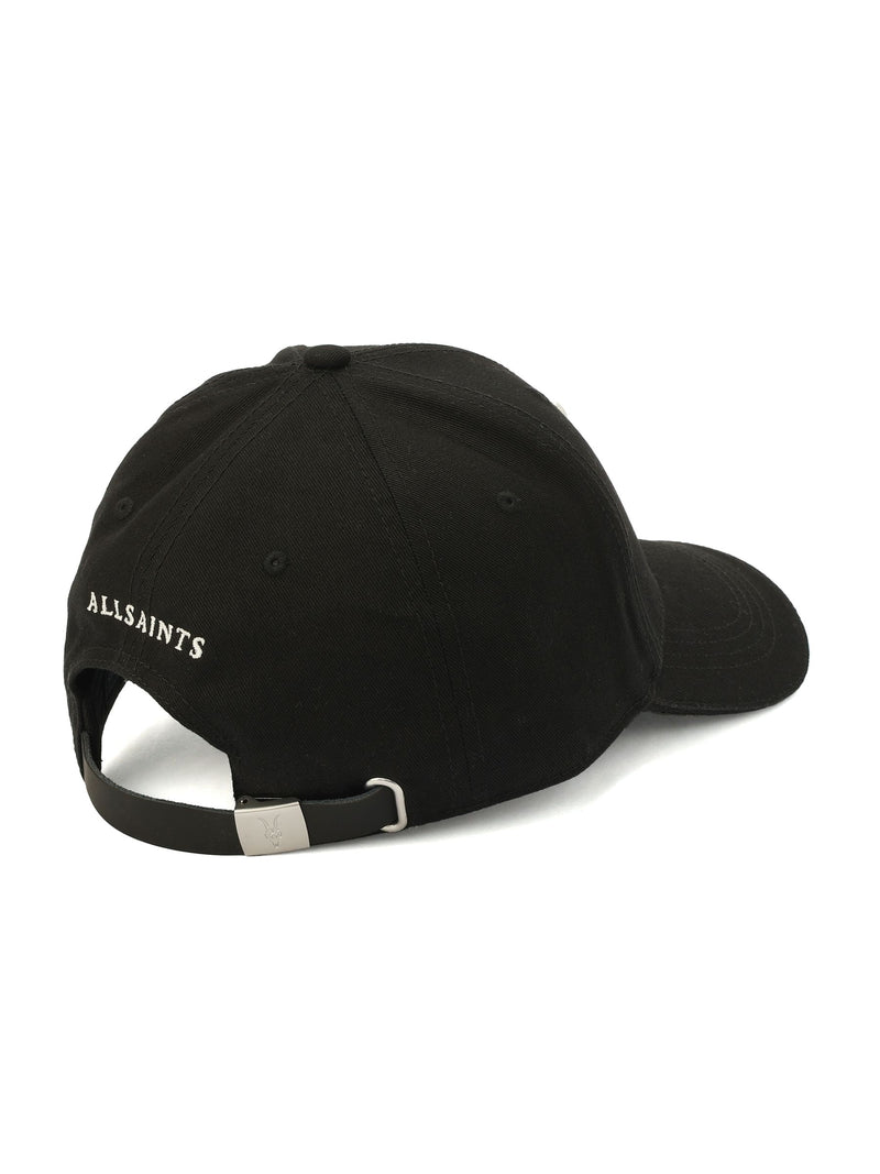 AllSaints black Gothic AS Logo baseball cap, imported from the UK