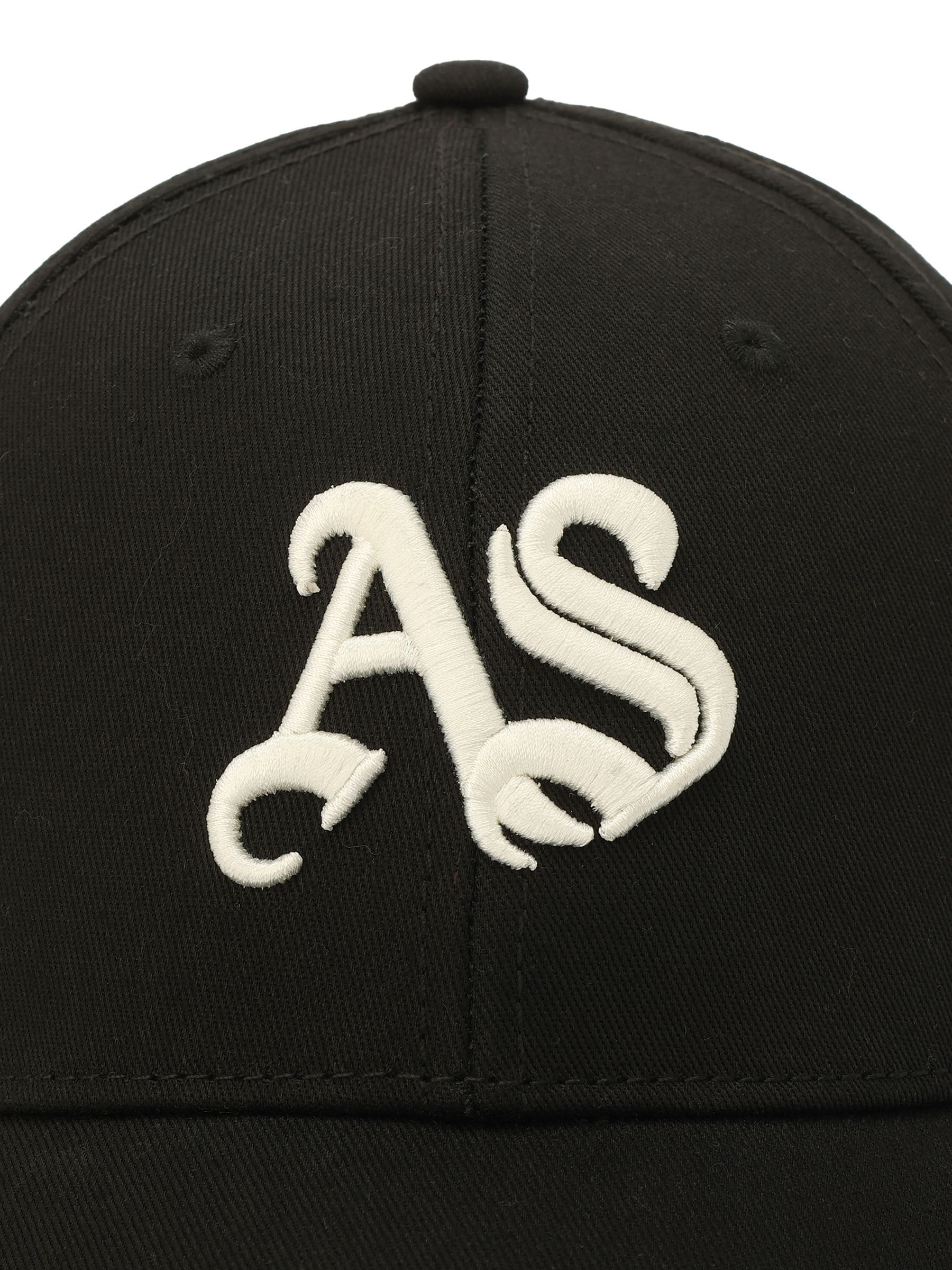 AllSaints black Gothic AS Logo baseball cap, imported from the UK