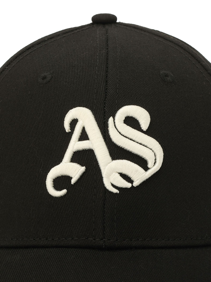 AllSaints black Gothic AS Logo baseball cap, imported from the UK
