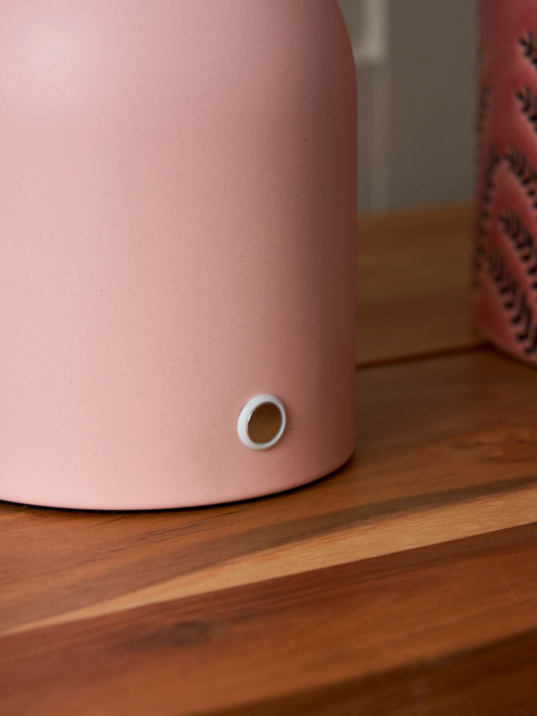 BHS pink USB-C rechargeable table lamp, opal glass, UK version