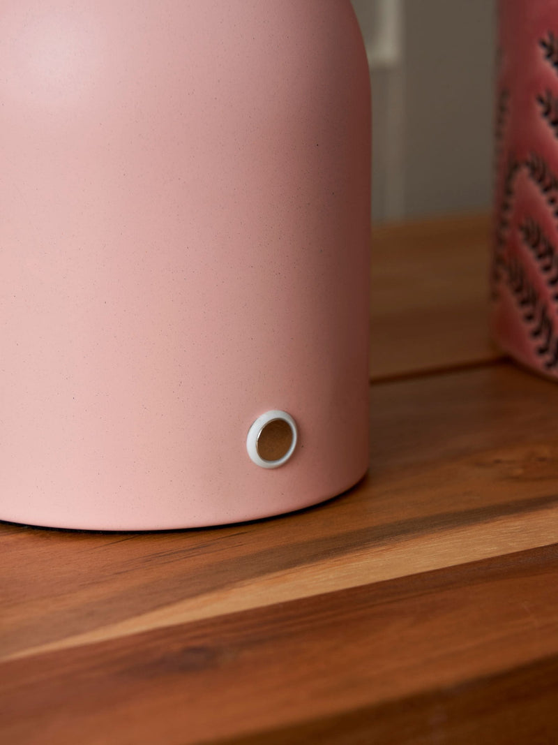 BHS pink USB-C rechargeable table lamp, opal glass, UK version