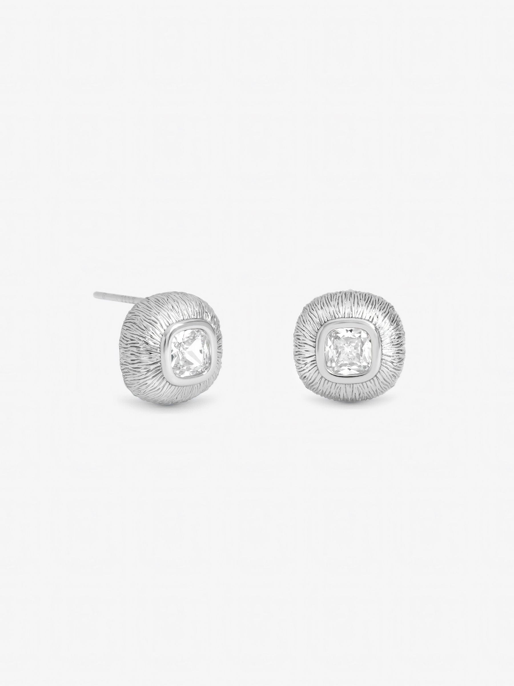 Inicio cubic zirconia stud earrings silver tone bezel 11mm (British brand)