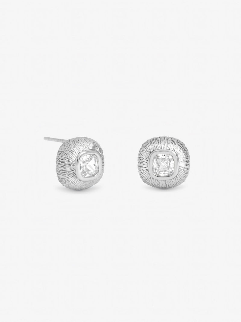 Inicio cubic zirconia stud earrings silver tone bezel 11mm (British brand)