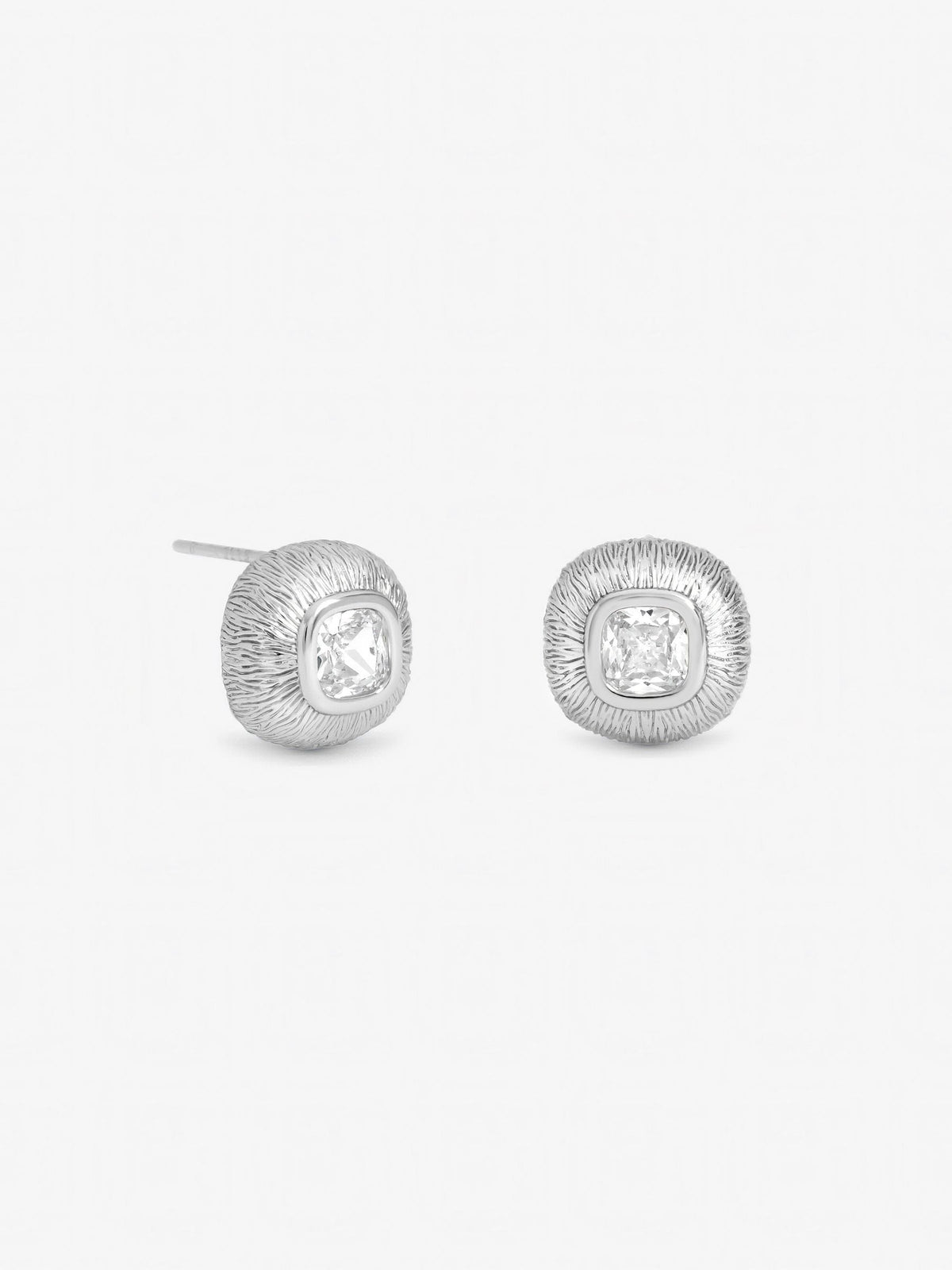 Inicio cubic zirconia stud earrings silver tone bezel 11mm (British brand)