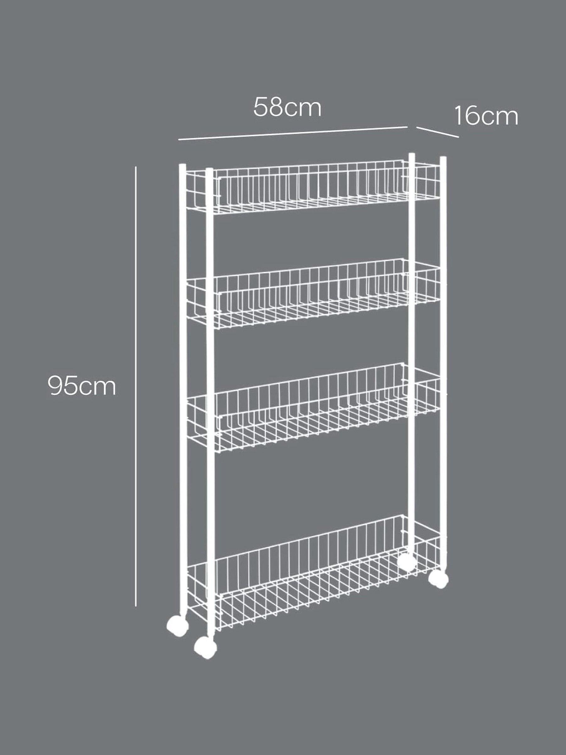 Metaltex white Fino extra slim 4 tier rolling cart (British brand)