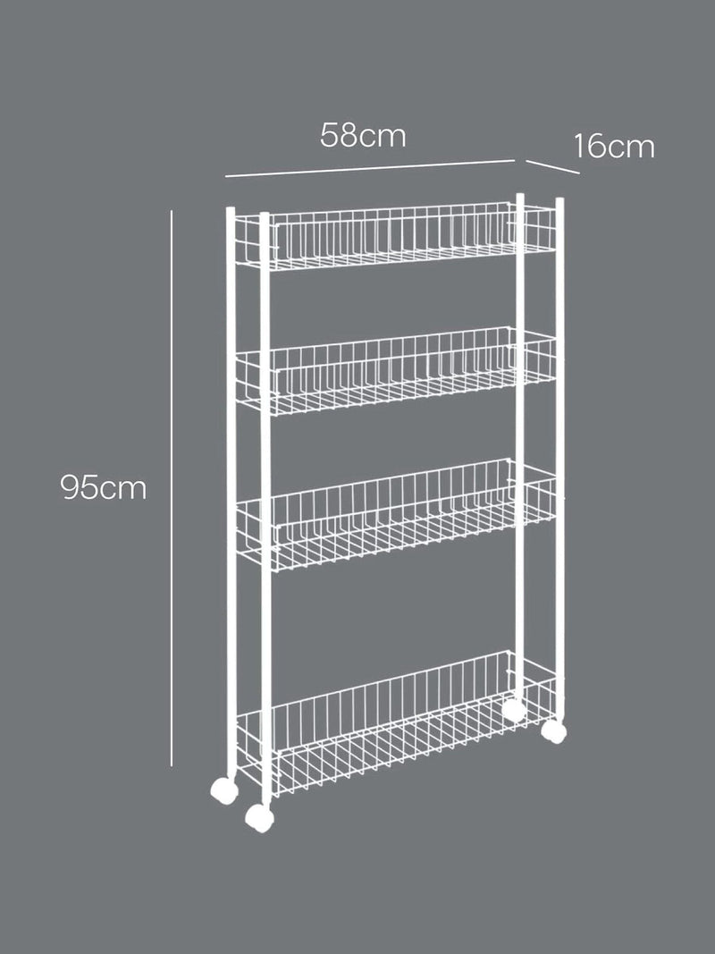 Metaltex white Fino extra slim 4 tier rolling cart (British brand)