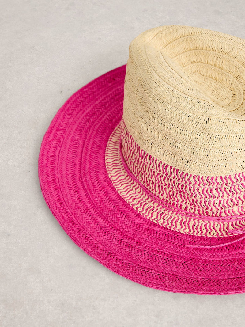 White Stuff pink colour block fedora hat, UK version