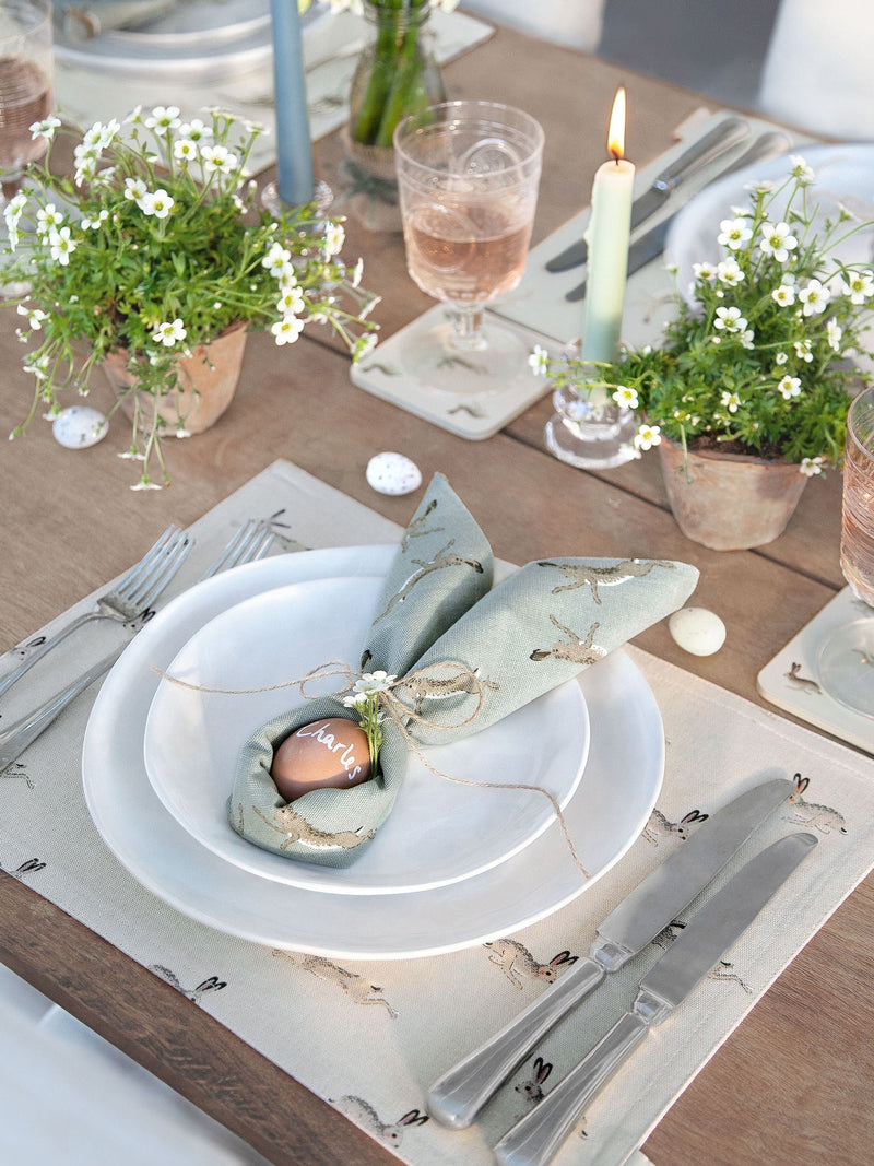 Sophie Allport hare fabric placemats set of 2 neutral stone, UK version