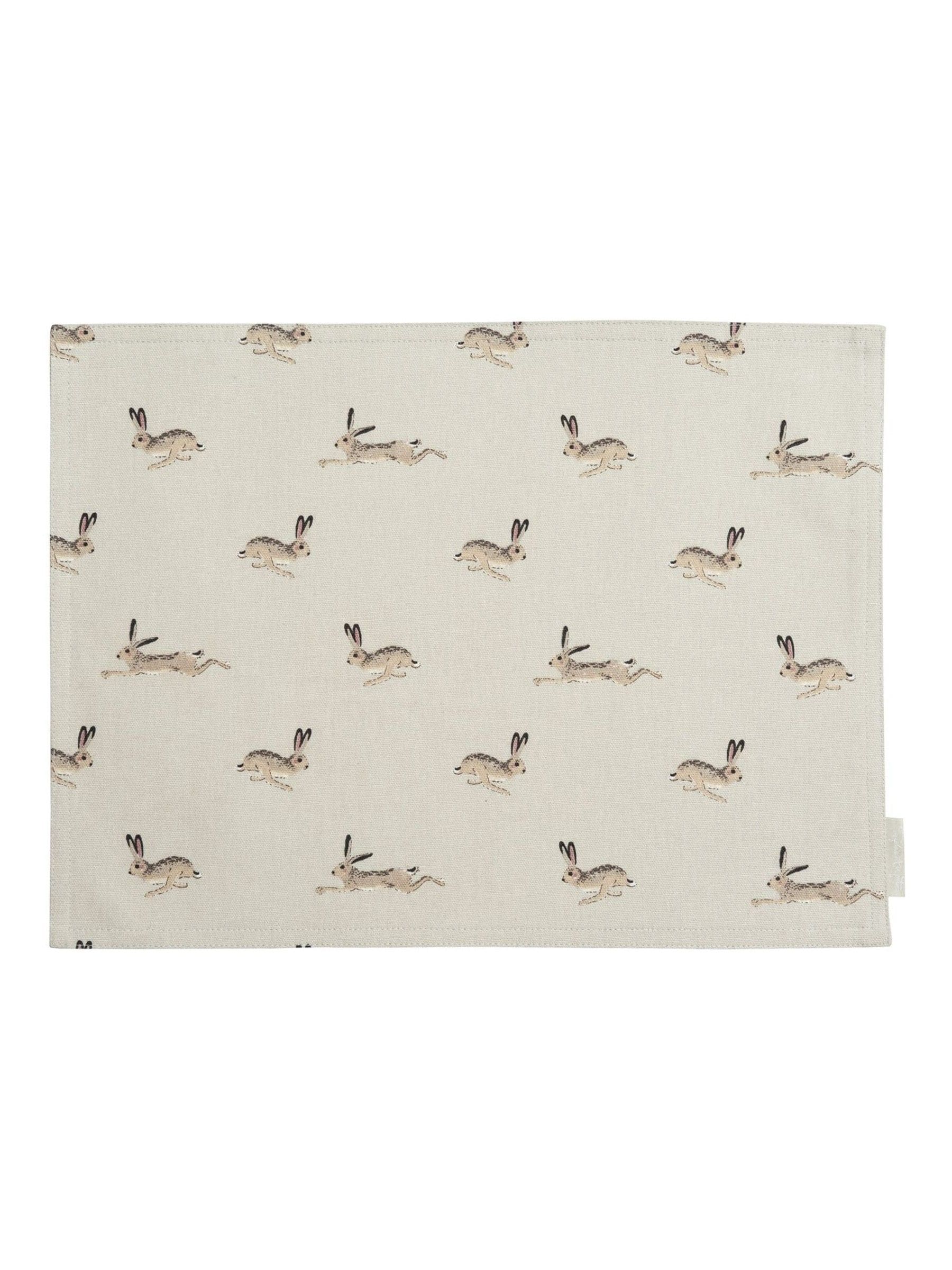 Sophie Allport hare fabric placemats set of 2 neutral stone, UK version