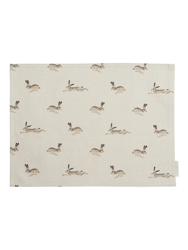 Sophie Allport hare fabric placemats set of 2 neutral stone, UK version