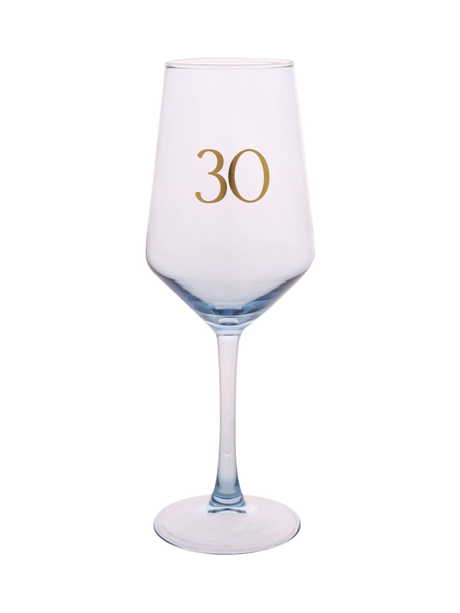 Widdop light blue wine glass with gold 30 decal 23.5cm (British brand)