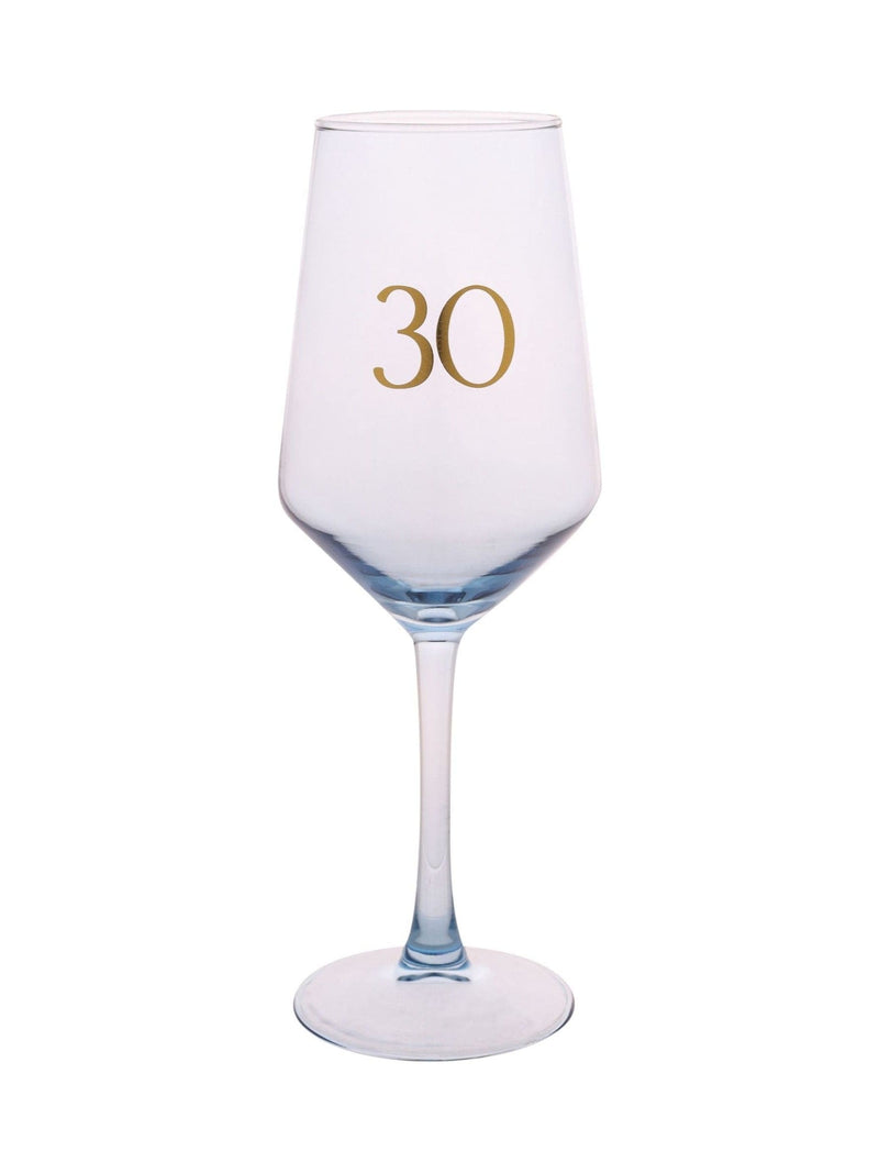Widdop light blue wine glass with gold 30 decal 23.5cm (British brand)