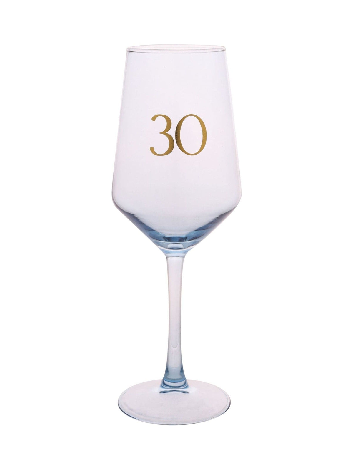 Widdop light blue wine glass with gold 30 decal 23.5cm (British brand)