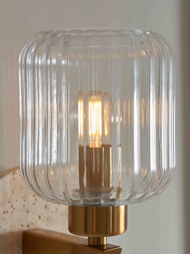 Gallery Home beige Travine ribbed marble wall light - British product