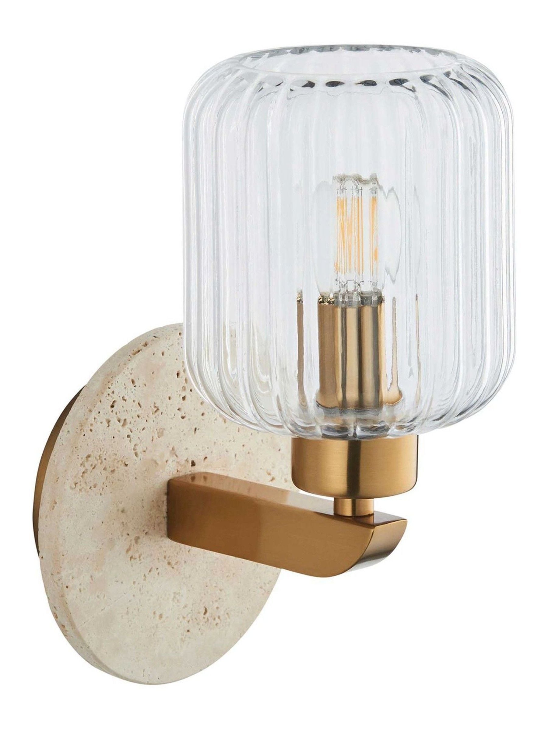 Gallery Home beige Travine ribbed marble wall light - British product