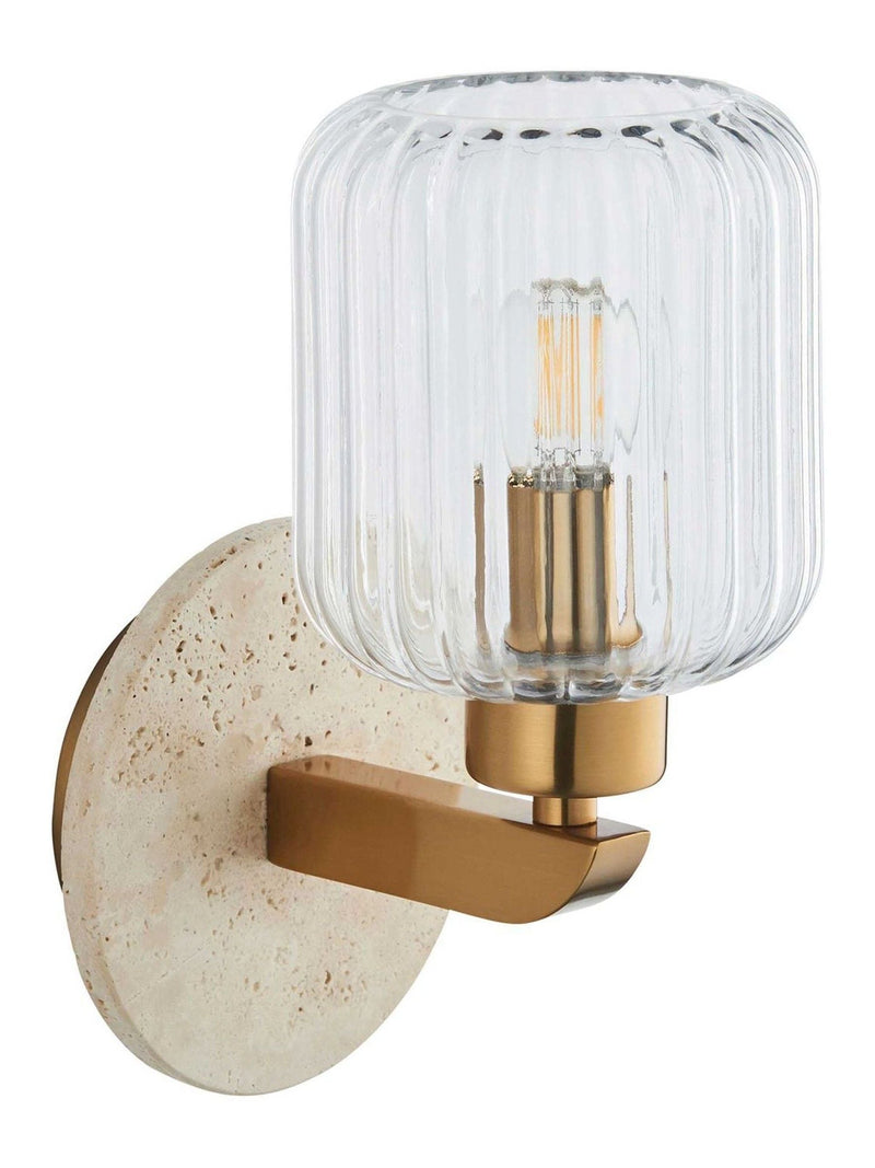 Gallery Home beige Travine ribbed marble wall light - British product