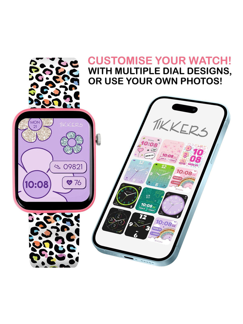 Tikkers black smart watch leopard print silicone strap (British brand)