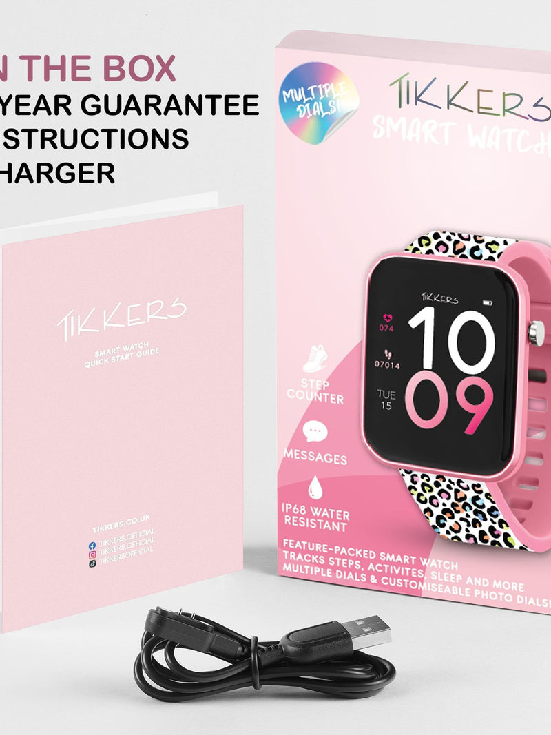 Tikkers black smart watch leopard print silicone strap (British brand)