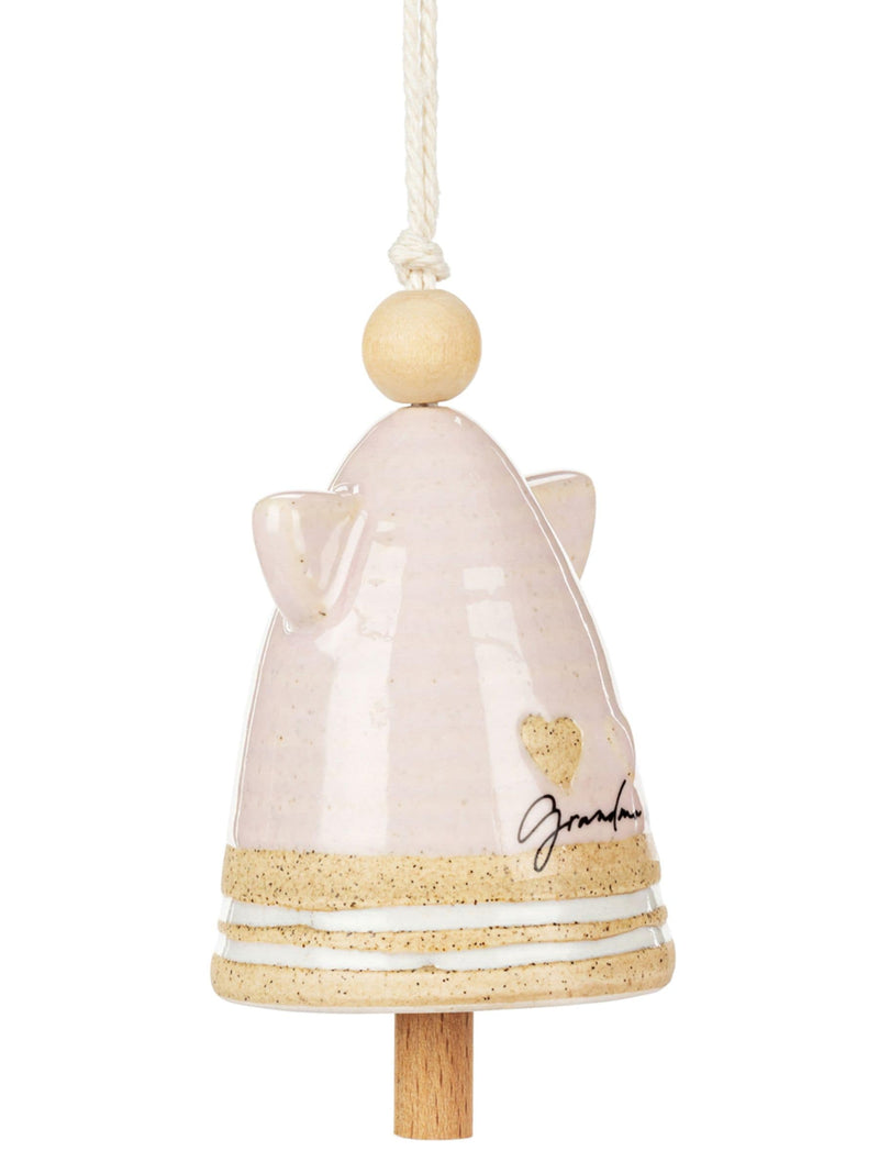 Widdop blush pink Grandma mini angel bell ceramic hanging decoration, imported from the UK