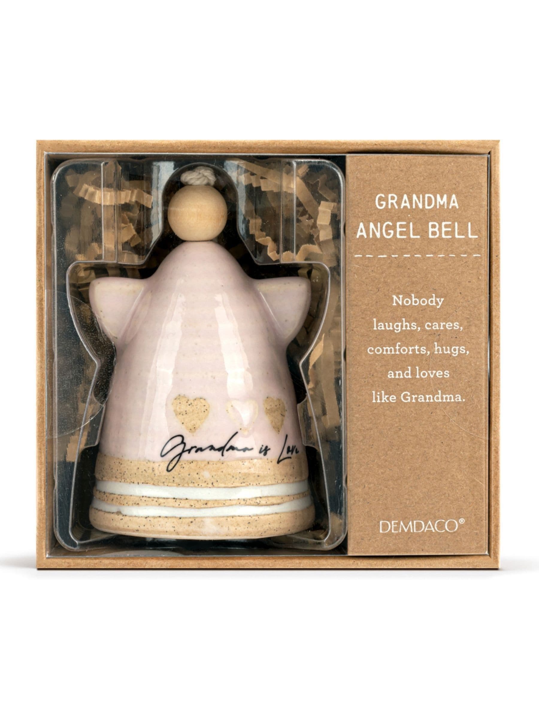 Widdop blush pink Grandma mini angel bell ceramic hanging decoration, imported from the UK