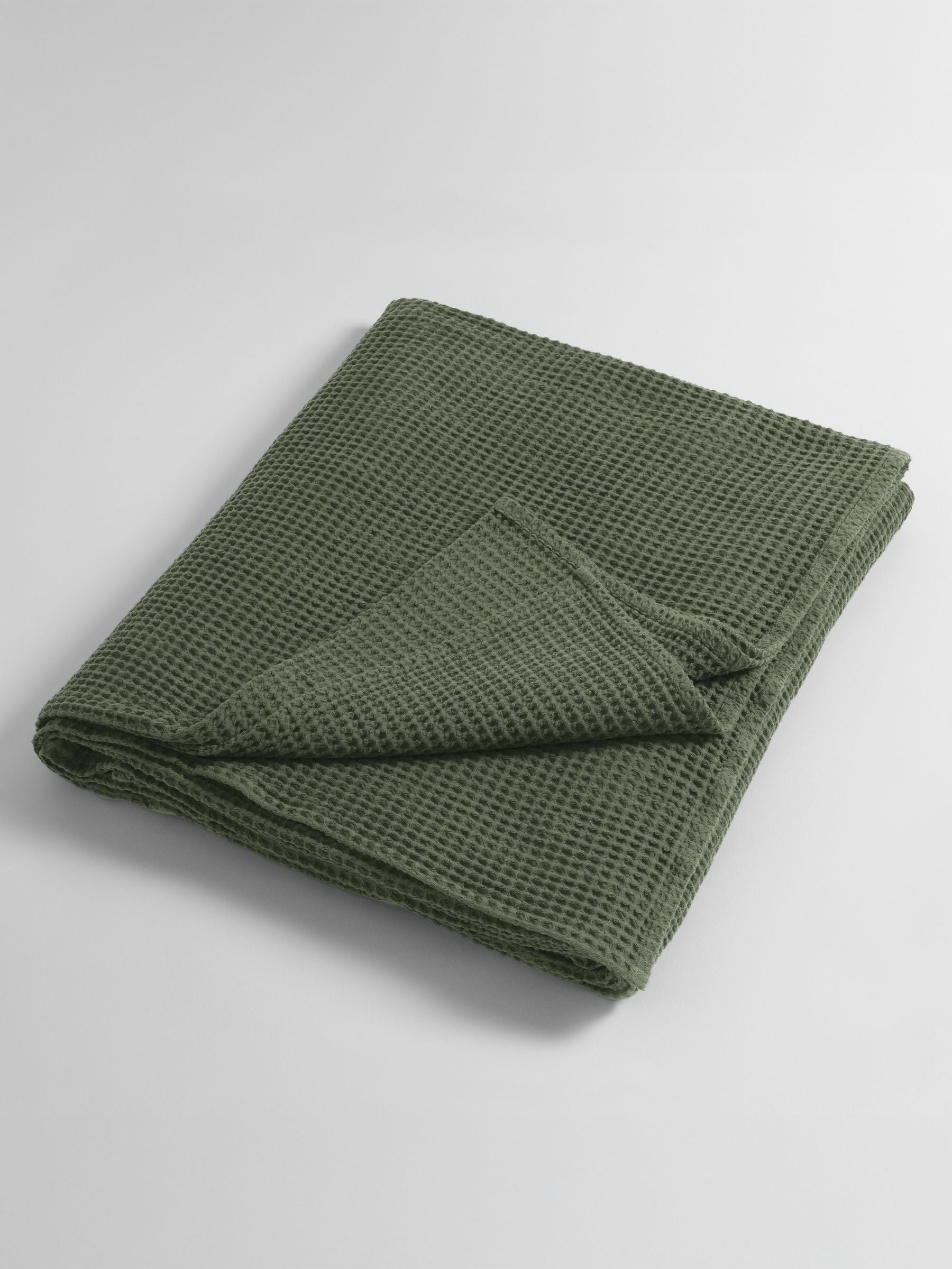 Secret Linen Store olive green waffle throw (British brand)