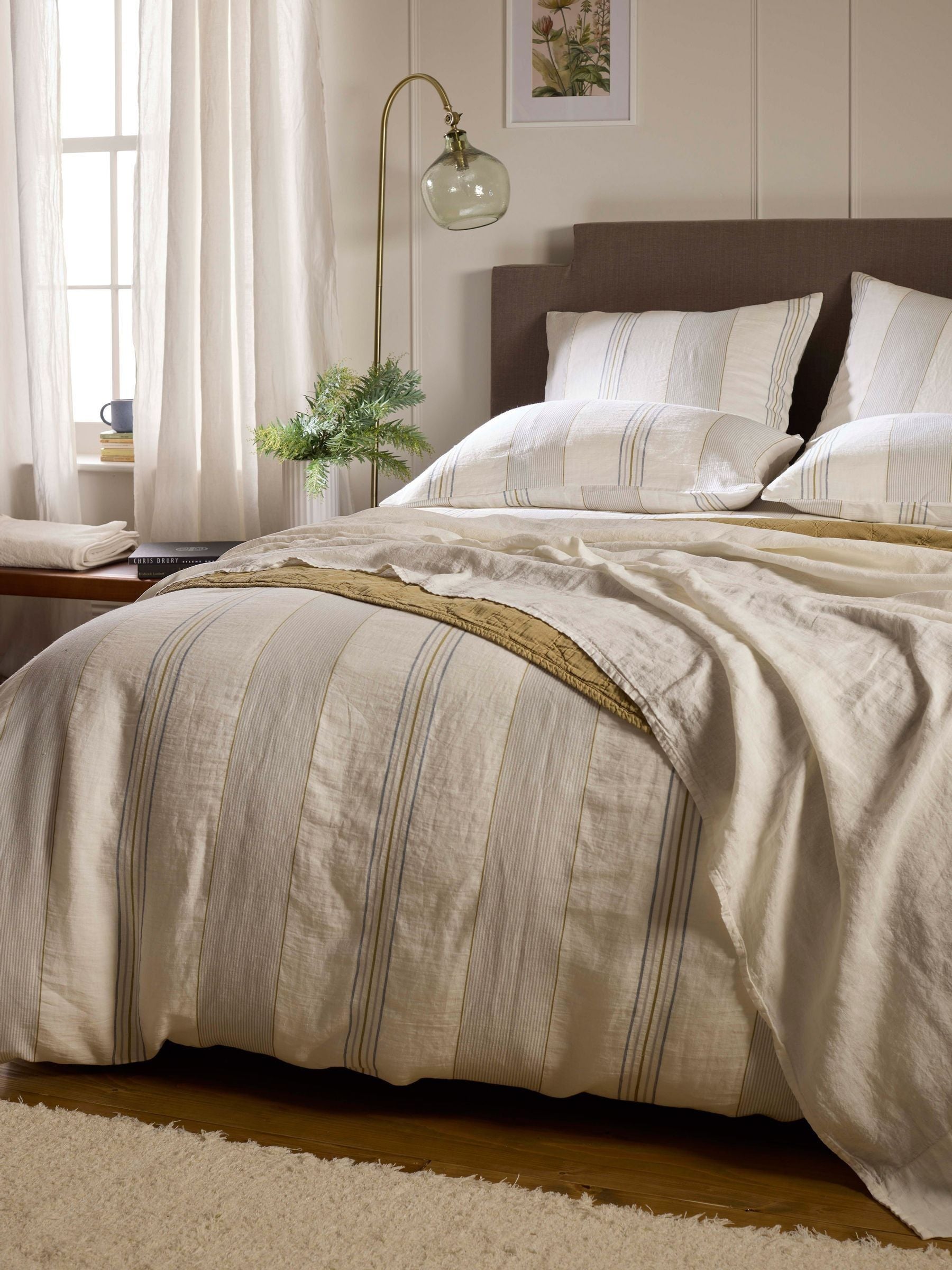Secret Linen Store cream blue stripe pillowcase, imported from the UK