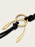 AllSaints black wishbone metal keyring with leather cord, UK version
